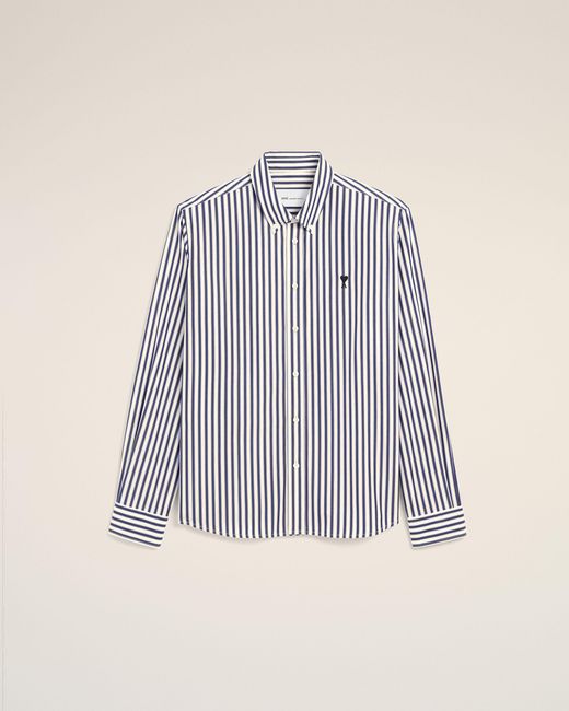 AMI Blue Striped Cotton Shirt With Ami De Coeur