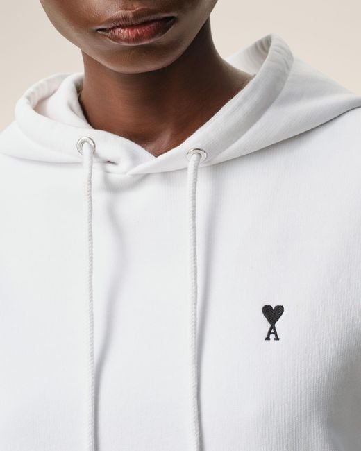 AMI Natural Cropped Cotton Hoodie With Ami De Coeur