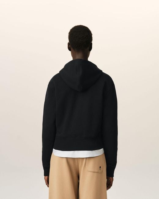AMI Black Zipped Cotton Hoodie With Ami De Coeur