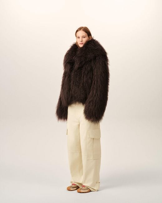AMI Brown Lamb Shearling Short Jacket