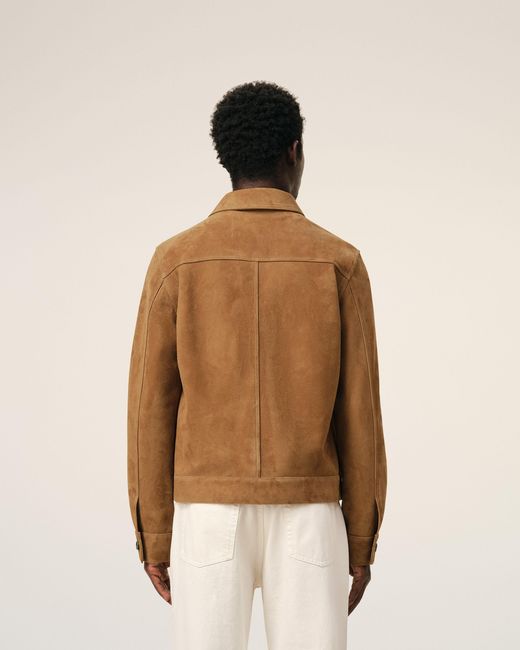 AMI Brown Goat Leather Ami De Coeur Buttoned Jacket for men
