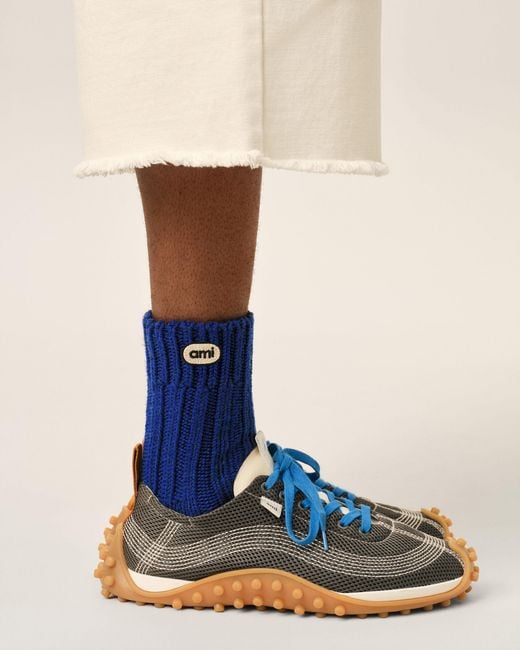 AMI Blue Wool Socks With Ami Patch