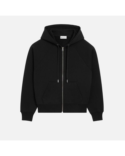 AMI Black Zipped Cotton Hoodie With Embossed Ami De Coeur