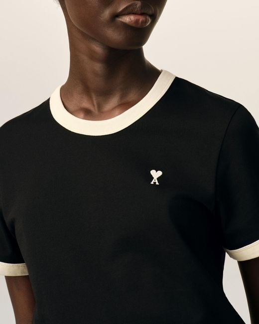 AMI Black Contrasted Cotton T-Shirt With Ami De Coeur