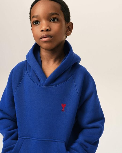 AMI Blue Cotton Hoodie With Ami De Coeur