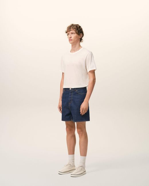 AMI Blue Cotton Shorts With Heritage Label for men