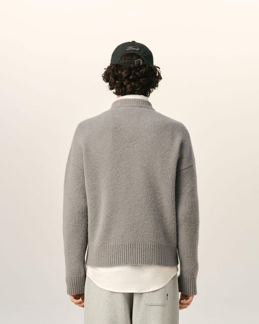 AMI Gray Crewneck Alpaca Sweater With Ami De Coeur