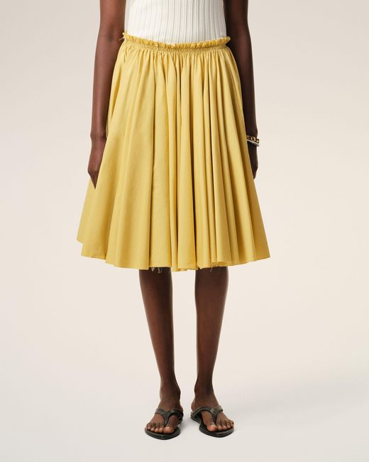 AMI Yellow Cotton Midi Corolla Skirt