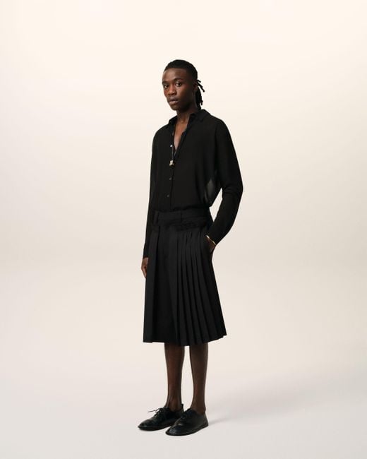 AMI Black Wool Pleated Bermuda for men