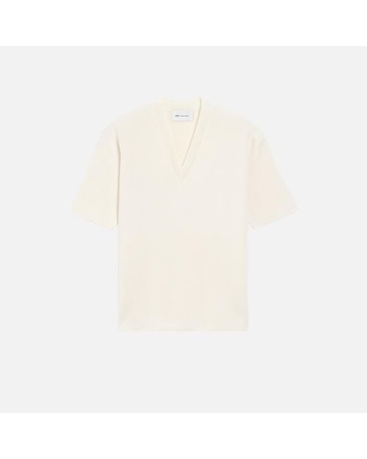 AMI Natural Wool Short Sleeves V Neck Sweater