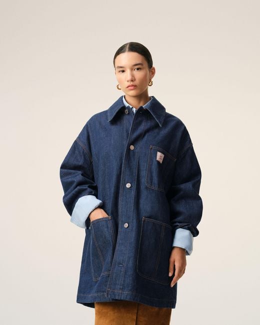 AMI Blue Cotton Heritage Label Worker Jacket