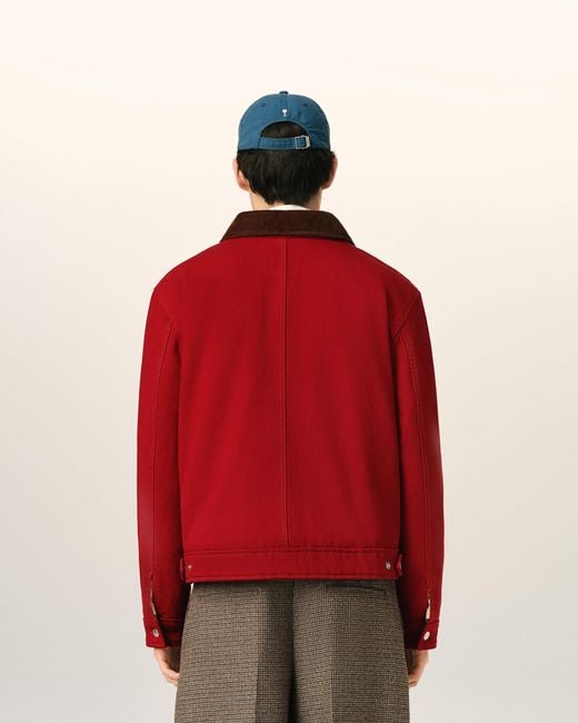 AMI Red Cotton Zipped Jacket With Ami De Coeur for men