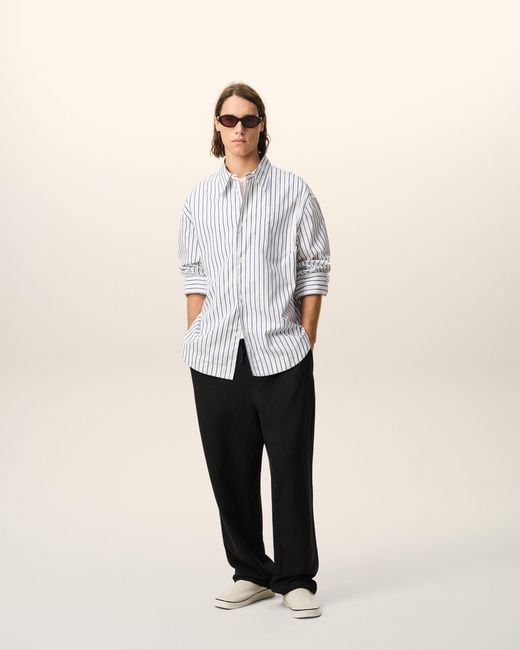 AMI Black Blended Linen Elasticated Waist Trousers for men