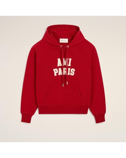 AMI Red Cotton Hoodie With Embroidery