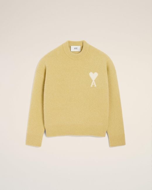 Pull Jaune Col Rond Ami De Coeur En Alpaga Anis & Ecru AMI en coloris Yellow