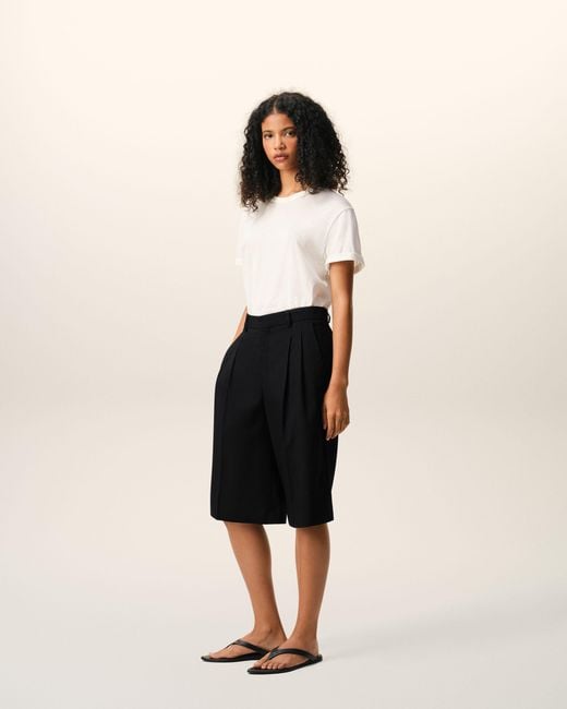 AMI Black New Wool High Waist Wide Bermuda Shorts