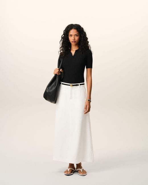 AMI Natural Blended Linen Tailor Construction Long Trapeze Skirt