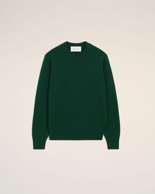 AMI Green Crewneck Wool Sweater With Ami De Coeur for men