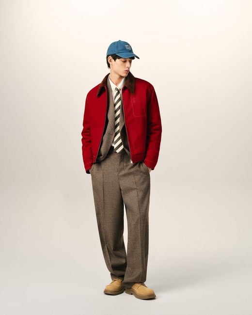 AMI Red Cotton Zipped Jacket With Ami De Coeur for men