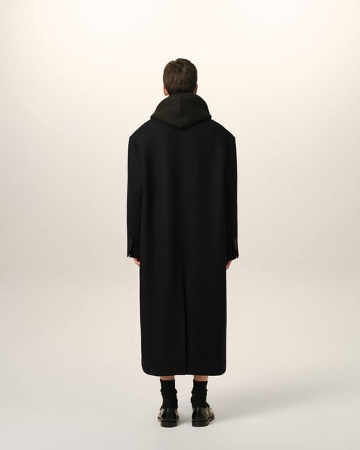 AMI Black Long Double Breasted Wool Coat for men