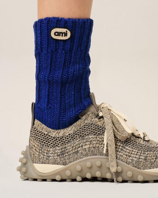 AMI Blue Wool Socks With Ami Patch
