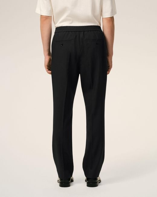 AMI Black Wool Elasticated Waist Trousers for men