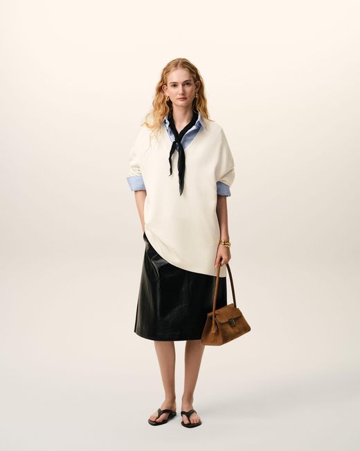 AMI Natural Wool Short Sleeves V Neck Sweater