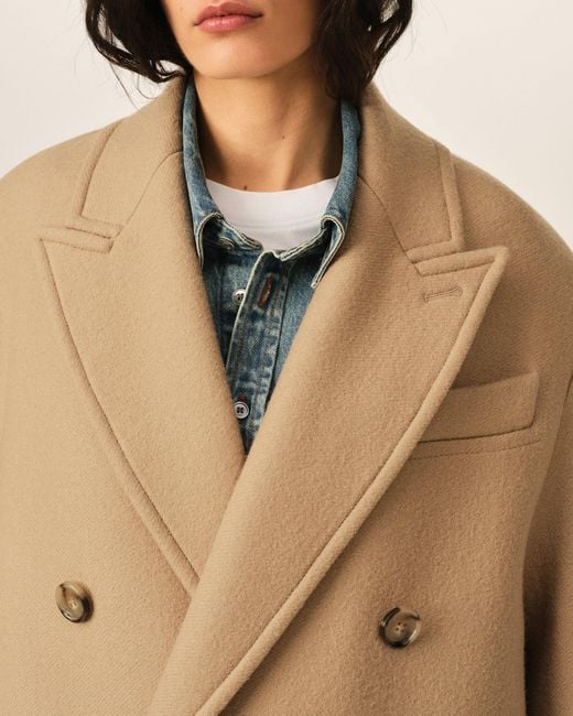 AMI Natural Long Double-Breasted Wool Coat