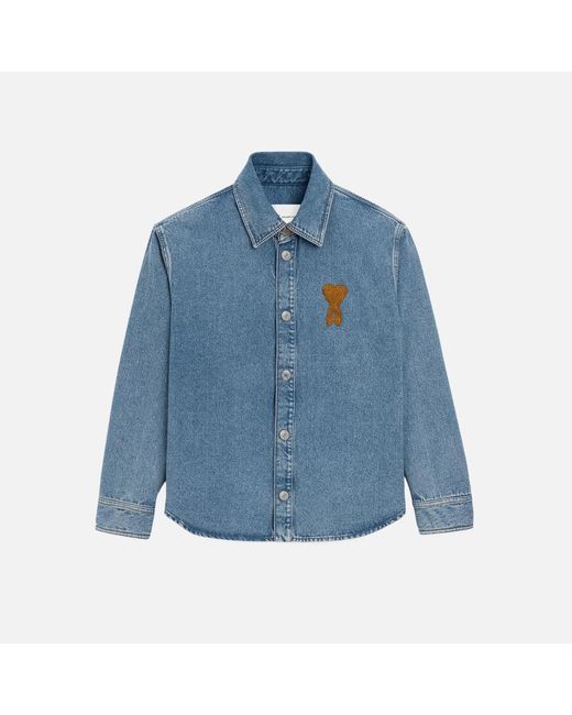 AMI Blue Worn Effect Cotton Jacket With Snap Buttons For
