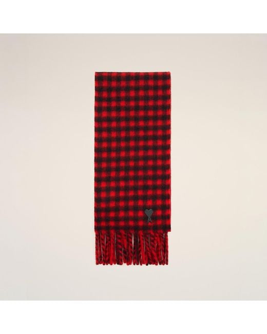 AMI Checkered Wool Scarf With Ami De Coeur