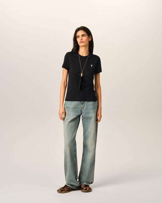 AMI Black Cotton Ami De Coeur Cropped T-Shirt