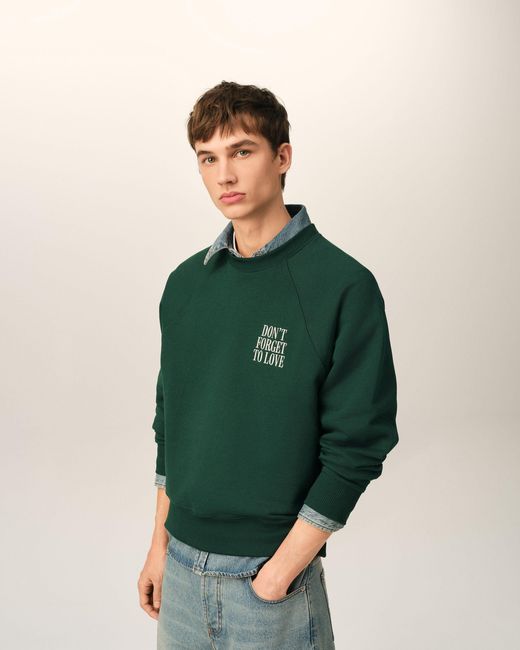 AMI Green Cotton "Don'T Forget To Love" Sweatshirt
