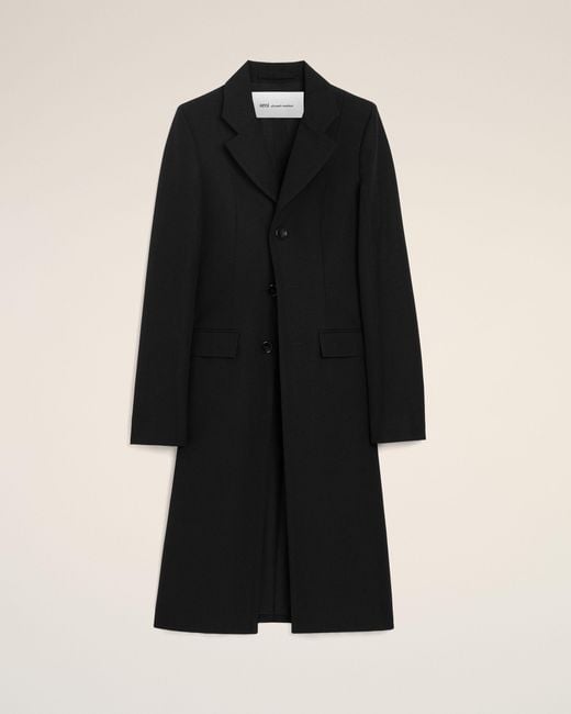 AMI Black New Wool Simple Breasted Fitted Coat