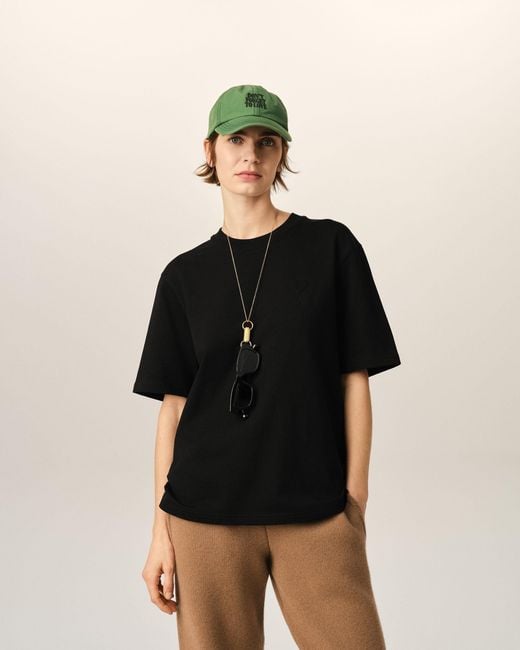 AMI Black Cotton T-Shirt With Embossed Ami De Coeur