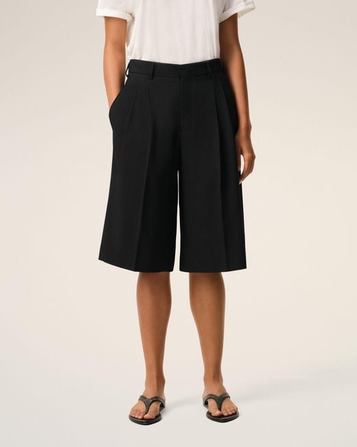 AMI Black New Wool High Waist Wide Bermuda Shorts