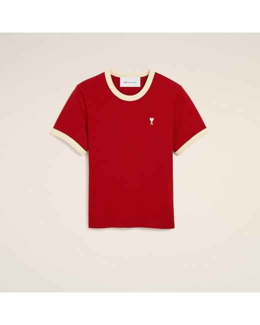 AMI Red Contrasted Cotton T-Shirt With Ami De Coeur