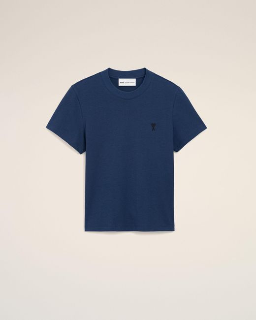 AMI Blue Cotton Ami De Coeur Cropped T-Shirt