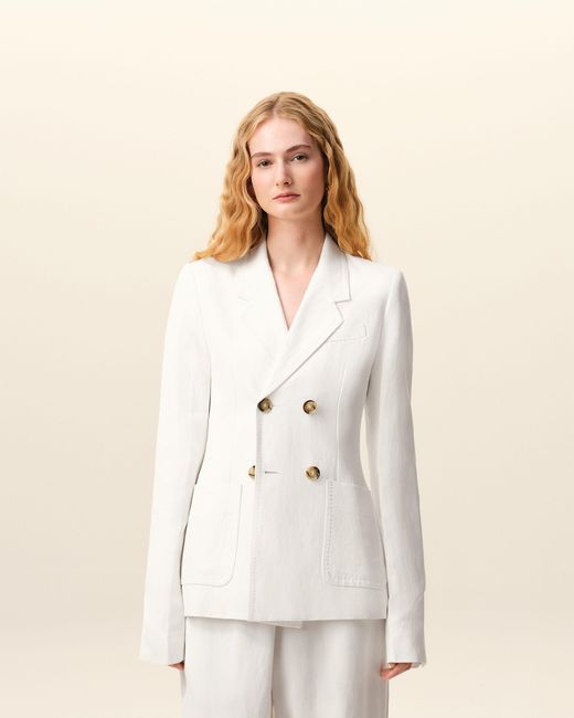 AMI Natural Linen Double Breasted Bar Jacket