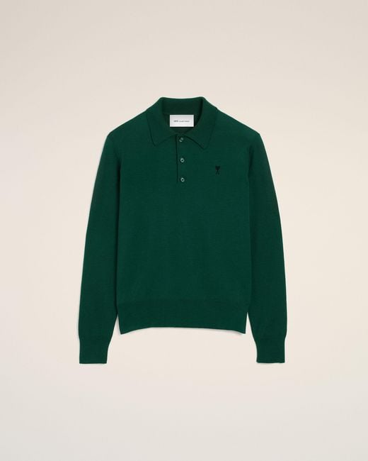 AMI Green Wool Polo With Ami De Coeur for men