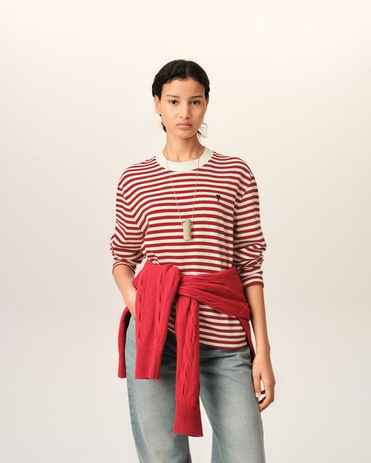 AMI Red And Mariniere Cotton T-Shirt With Ami De Coeur