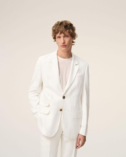 AMI Natural Blended Linen Single Breasted Straight Jacket for men