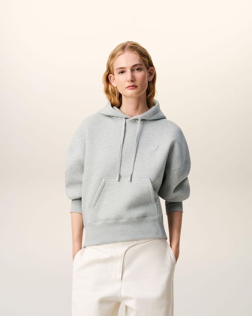 AMI Gray Cotton Embossed Ami De Coeur Hoodie