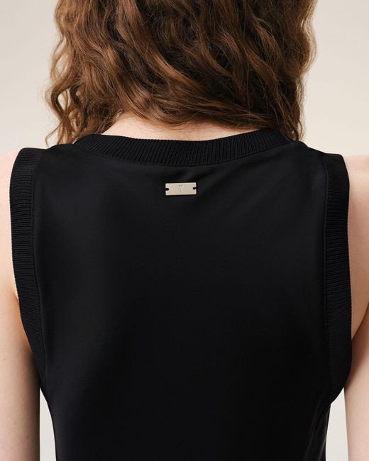 AMI Black Satin Maxi Tank Dress