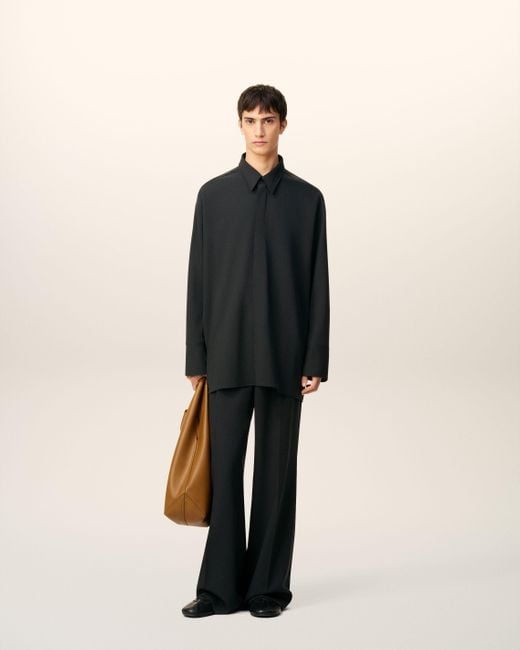 AMI Blue Wool Long Oversized Shirt for men