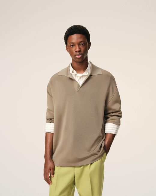 AMI Natural Wool Long Sleeves Polo for men