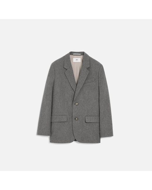 AMI Gray Wool Loose Single Breasted Jacket