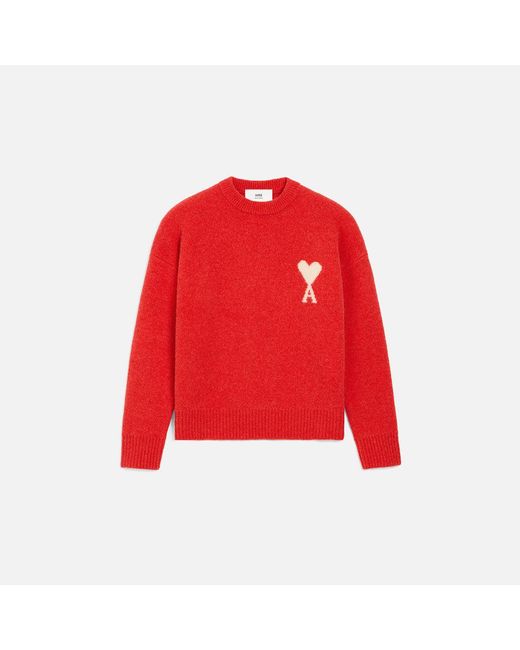 AMI Red Ami De Coeur Pullover Mit Rundhalsausschnitt Aus Roter Alpakawolle Rot