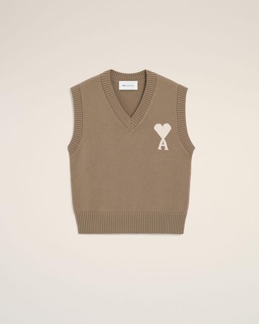 AMI Natural Wool And Cotton Sleeveless Ami De Coeur Sweater