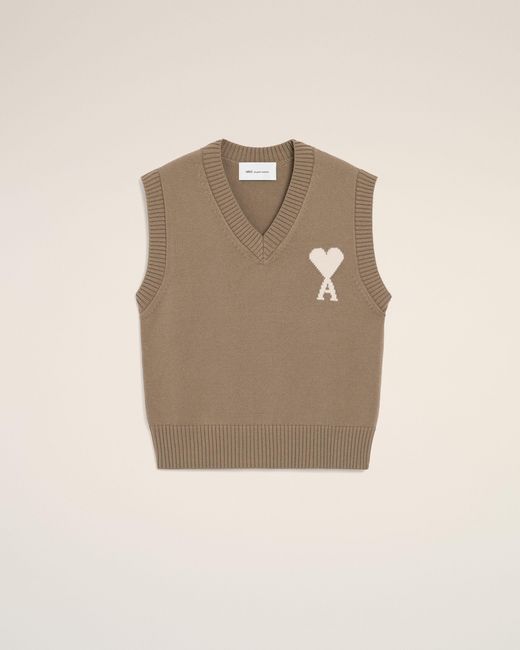 AMI Natural Wool And Cotton Sleeveless Ami De Coeur Sweater