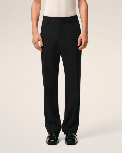 AMI Black Wool Straight Trousers for men